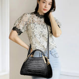 Alligator Patent Leather Shoulder Crossbody Handbags for Women, Luxury Brand Designer Hobo Bags, Two-Layer Sac