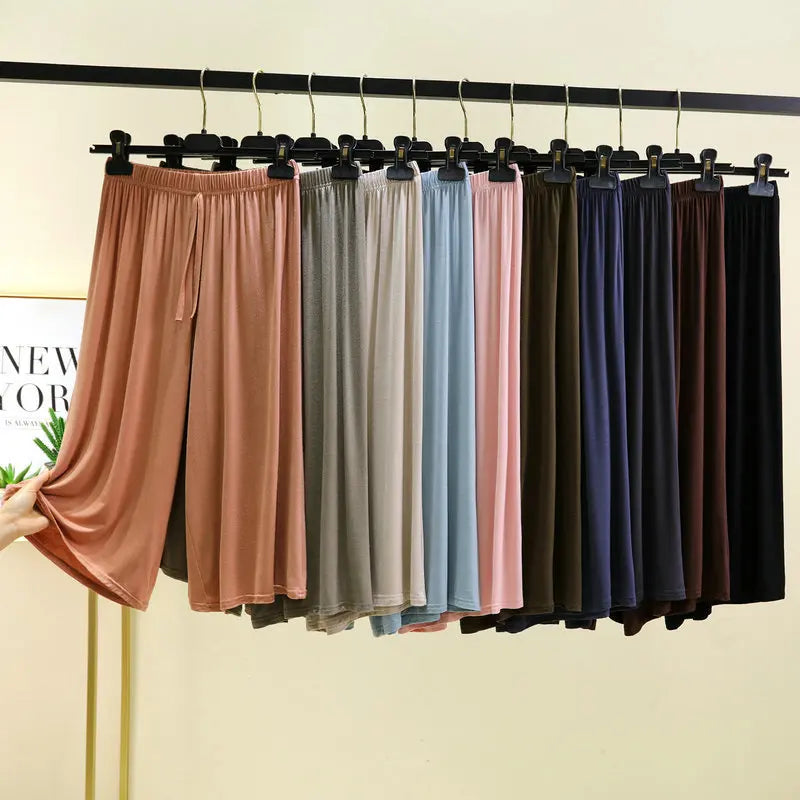 Plus size L to 6XL U-Neck Women's  Modal pant calf-length summer wide leg pants drawstring short pants casual homewear pants