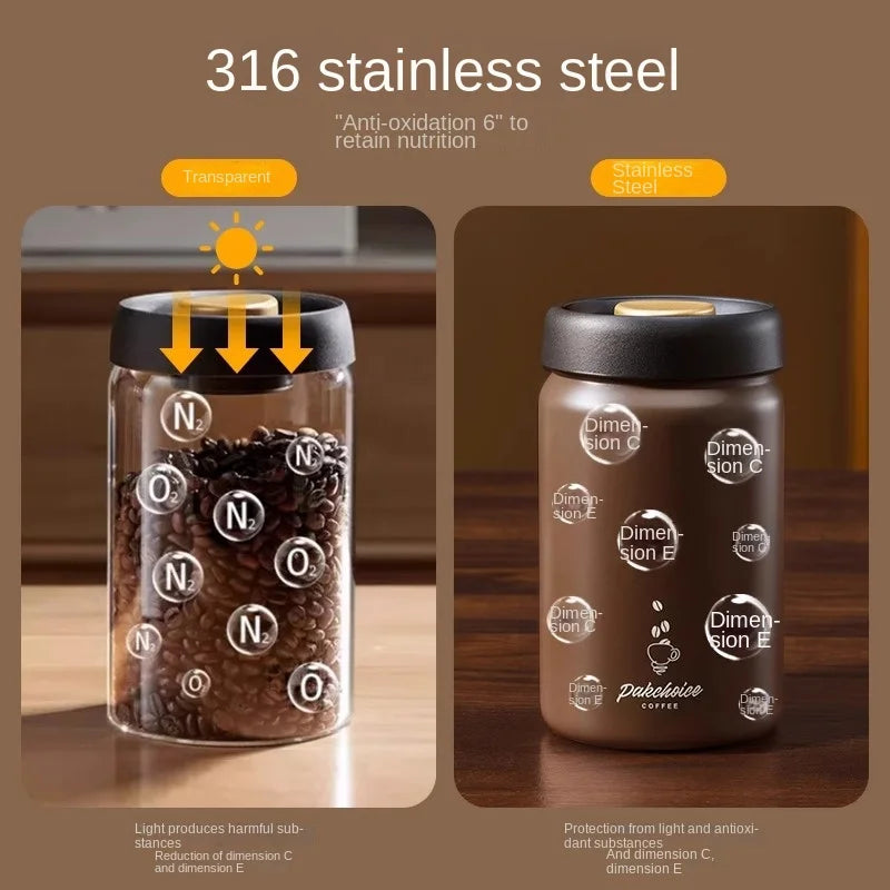 316 Stainless Steel Vacuum Coffee Storage Container Airtight Light-proof Tea Spice Food Storage Jar Kitchen Tool