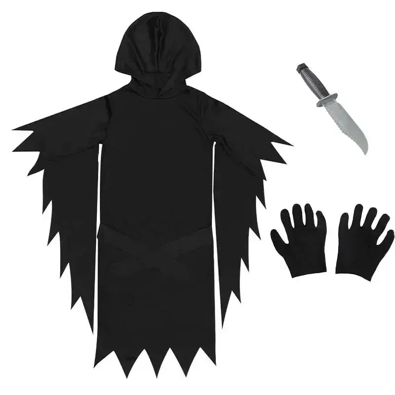 Disfraz de grito para niños, vestido elegante para niños, fiesta de Halloween, disfraz de cara de fantasma de la muerte y terror, disfraz de Halloween para niños y adolescentes
