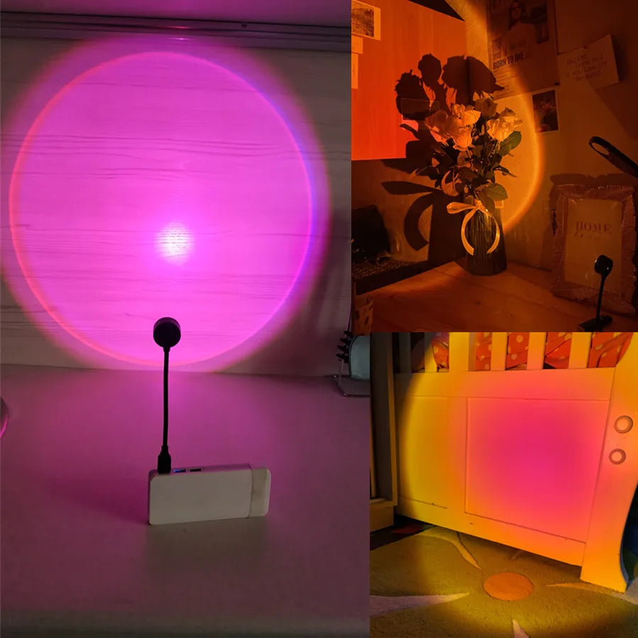 Proyector de lámpara de atardecer LED USB RnnTuu, luz nocturna portátil para decoración del hogar, luz de ambiente para sala de estar, fotografía de pared, luces de neón