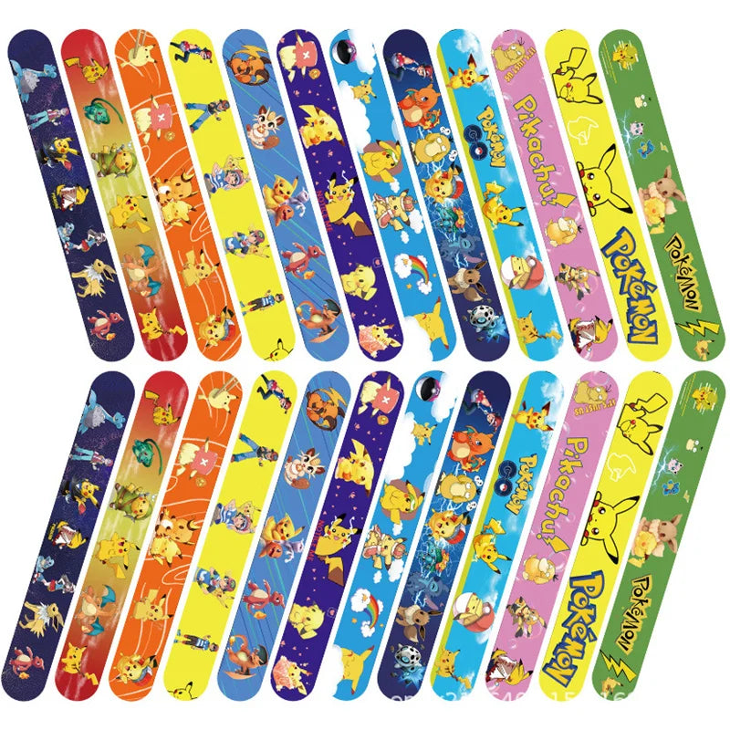 3/6/12pcs Pokemon Bracelets Pikachu Figures Anime Wristband Child Slap Band Puzzle Toys Boys Girls Birthday Party kids toy Gifts