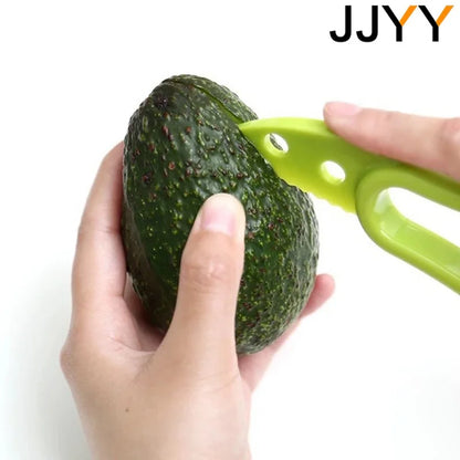 JJYY 3 en 1 Cortador de aguacate, descorazonador de manteca de karité, pelador de frutas, separador de pulpa, cuchillo de plástico, utensilios de cocina para verduras