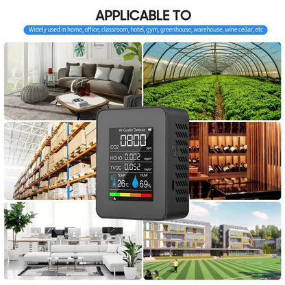5 in 1 Digital Air Quality Monitor CO2 HCHO TVOC Humidity and Temperature Monitor CO2 Tester LCD Rechargeable