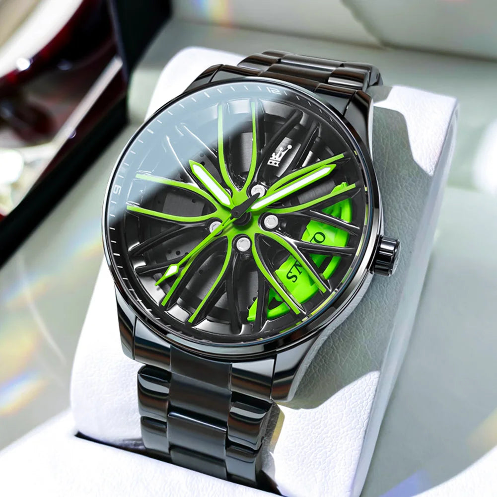 Reloj de lujo OLEVS Wheel para hombre, resistente al agua, con llanta giratoria deportiva, de cuarzo, de alta calidad y a la moda, el más vendido.