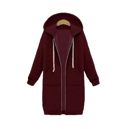 Hoodies femininos 2023 novo outono inverno espessamento solto moda cor sólida bolso design superior com capuz longo zíper camisolas casaco