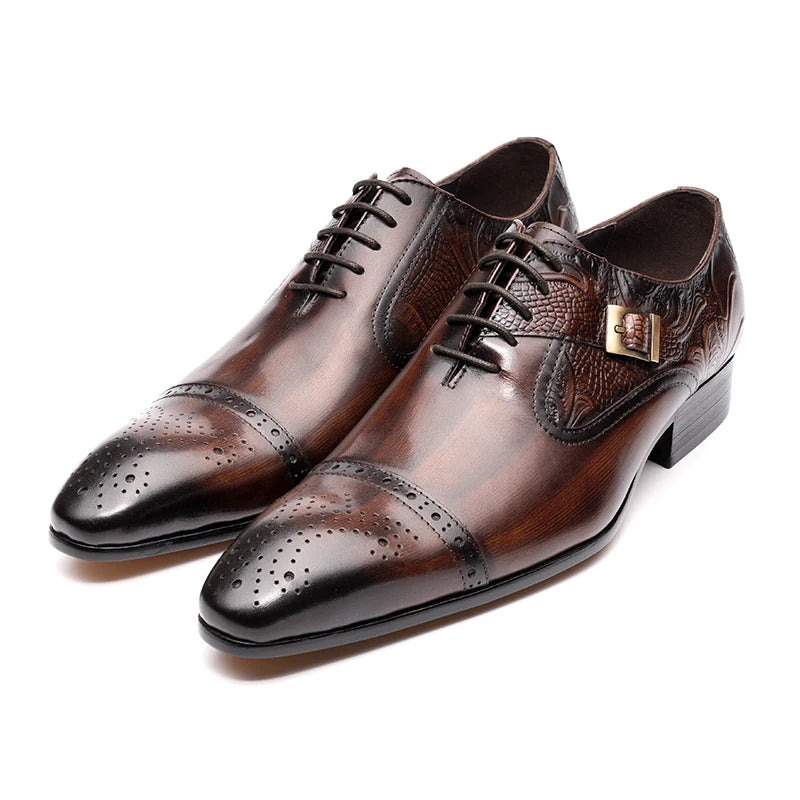 Nice Men Black Brown Leather Oxford Brogue Dress Shoes Office mens leather Mens Pair with suit jeans Side Lace Up Buckle stylish