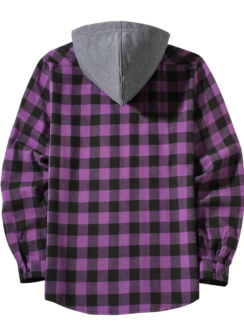 Camisa a cuadros con capucha de moda juvenil para hombre, camisa de manga larga ajustada, camisa informal de viaje para parejas, camisa deportiva para hombre, chaqueta