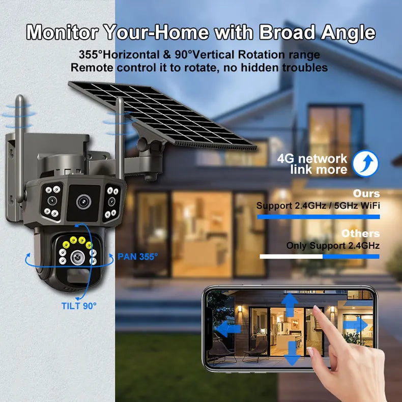 V380 Pro 10X 4K Dual Lens Outdoor Security Network Camera Wireless Wi-Fi Solar CCTV, 4G SIM Solar Cameras