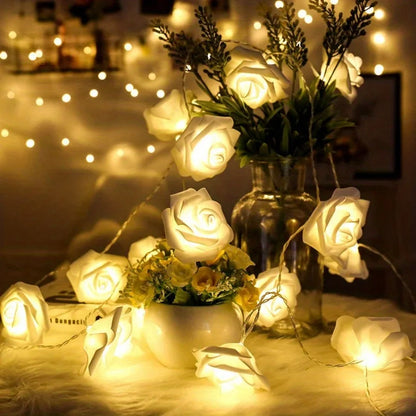LED Flower String Lights Artificial Flower Rose Bouquet Romantic Lamp Fairy Light Garland for Wedding Valentines Day  Decor