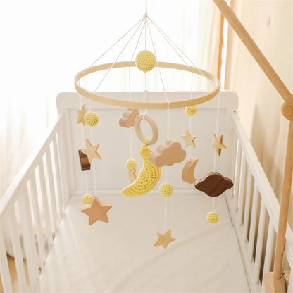 Crib Mobile Bed Bell Wooden Baby Rattles Soft Felt Cartoon Animal Bed Bell Newborn Music Box Hanging Toy Crib Bracket Baby Gifts