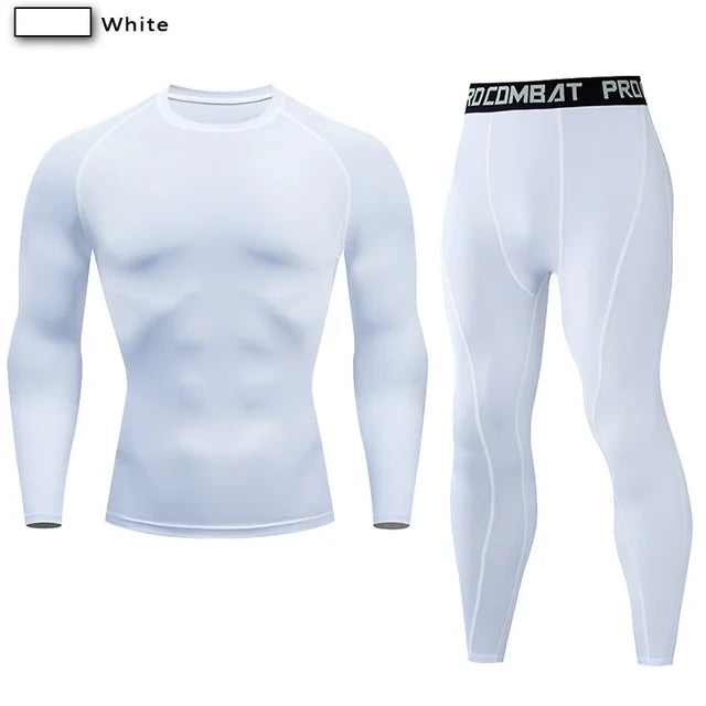 Traje deportivo de compresión para hombre, conjunto deportivo ajustado de yoga, entrenamiento en gimnasio, jogging, ropa deportiva MMA, pantalones de entrenamiento, traje deportivo (2 piezas) 