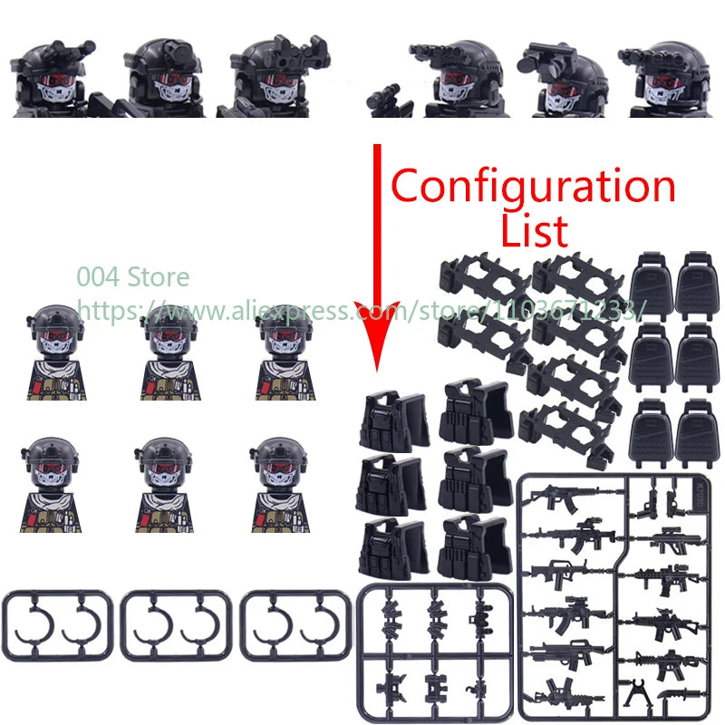 Military Special Forces Action Figure Building Blocks Ghillie Suit Weapons Sniper SWAT Ghost KSK Police Bandit Boy Toy Gift F029