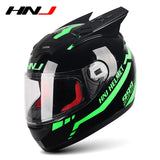 HNJ Men Motorcycle Helmet Women Full Face Helmet Riding Personality Horn Pink Helmet DOT Certification Motorcycle Helmet