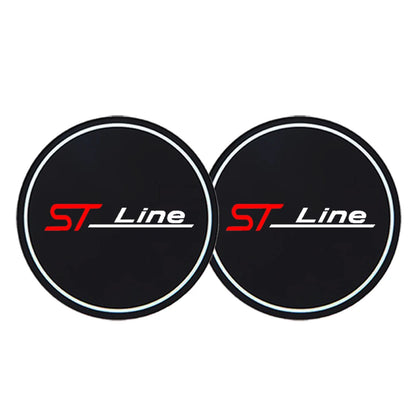 2Pcs Non-slip Car Water Cup Pad Diamond Rhinestone Rubber Mat ST Line Emblem For Ford Kuga MK3 MK2 MK4 S Max Focus Puma Fiesta