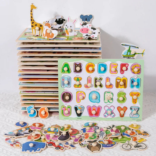 Toddler Wooden Peg 3D Puzzles Kids Toys Alphabet Montessori Education Learning Toys Great Preschool Gift for Girls and Boys