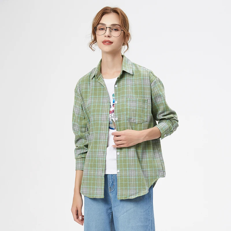 Casual Women's Plaid Shirt 2025 Spring Autumn New Ladies Loose Blouse and Tops Female Long Sleeve Shirts Fresh Checked Clothes