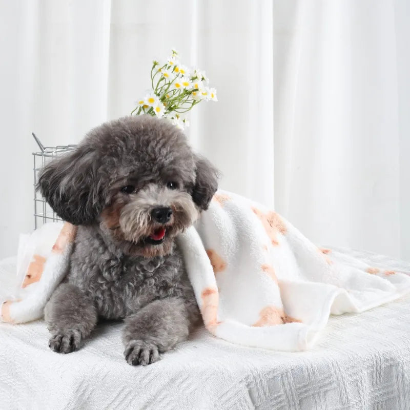 Soft Fluffy High Quality Pet Blanket Flannel Dog Sleeping Blanket Paw Print Pattern Pet Mat Warm Comfortable Blanket for Cat Dog