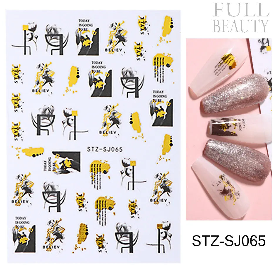Stickers for Nails Marine Punk Black Line Design Art Slider Party Cool Decoration Adhesive Decal Emboss DIY Manicure Accessories