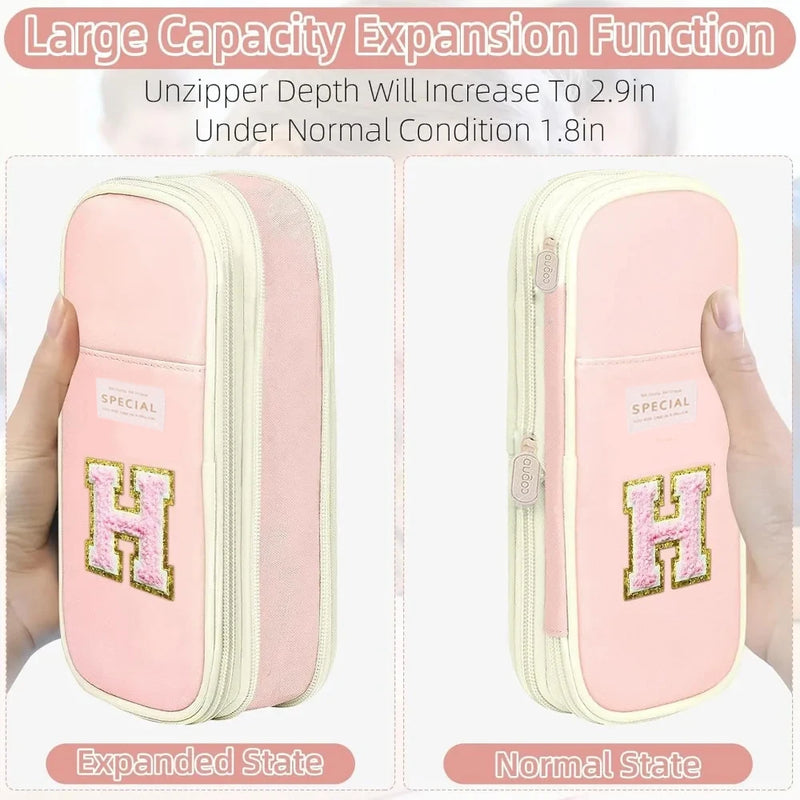 Letters Cute Pencil Case for Girls Large Pencil Pouch for School Supplies, Portable Pen Bag Aesthetic Organizer Pen Box