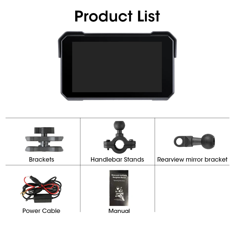 5" Portable Motorcycle Navigation GPS Wireless Carplay&Android Auto Moto Monitor IPX7 Waterproof Display Dual Bluetooth 5.0