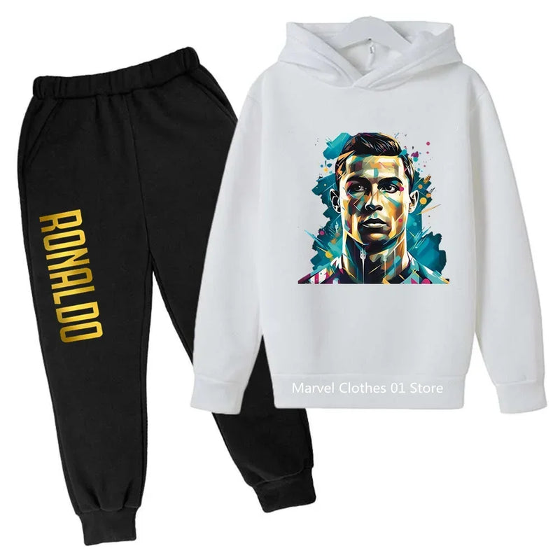 2024 Cristiano Ronaldo CR7 Cosplay Costumes Kids Football Idol Hoodie Set Pants Kids Boys High Quality Tops Girls Clothing Sets
