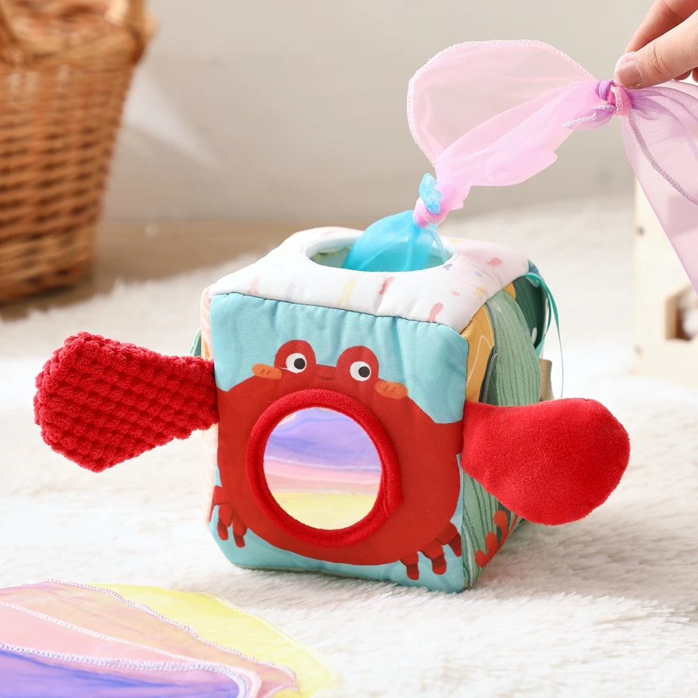 Baby Toys Magic Tissue Box Cotton Finger Exercising Montessori Busy Board Game Educational Toy Soft Rattle Game Ocean Cloth Book