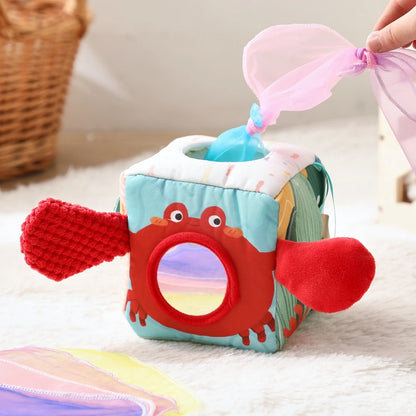 Baby Toys Magic Tissue Box Cotton Finger Exercising Montessori Busy Board Game Educational Toy Soft Rattle Game Ocean Cloth Book