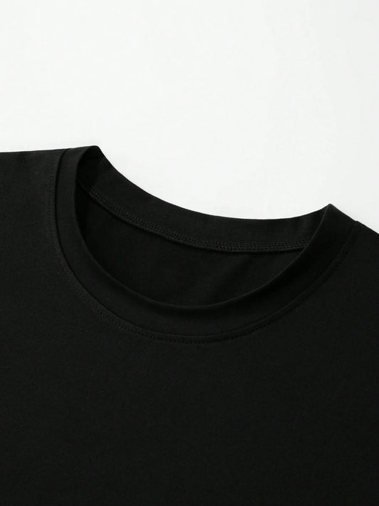 Men's 100% pure cotton loose fit comfortable sports and leisure creative line pattern printed round neck long sleeved T-shirt