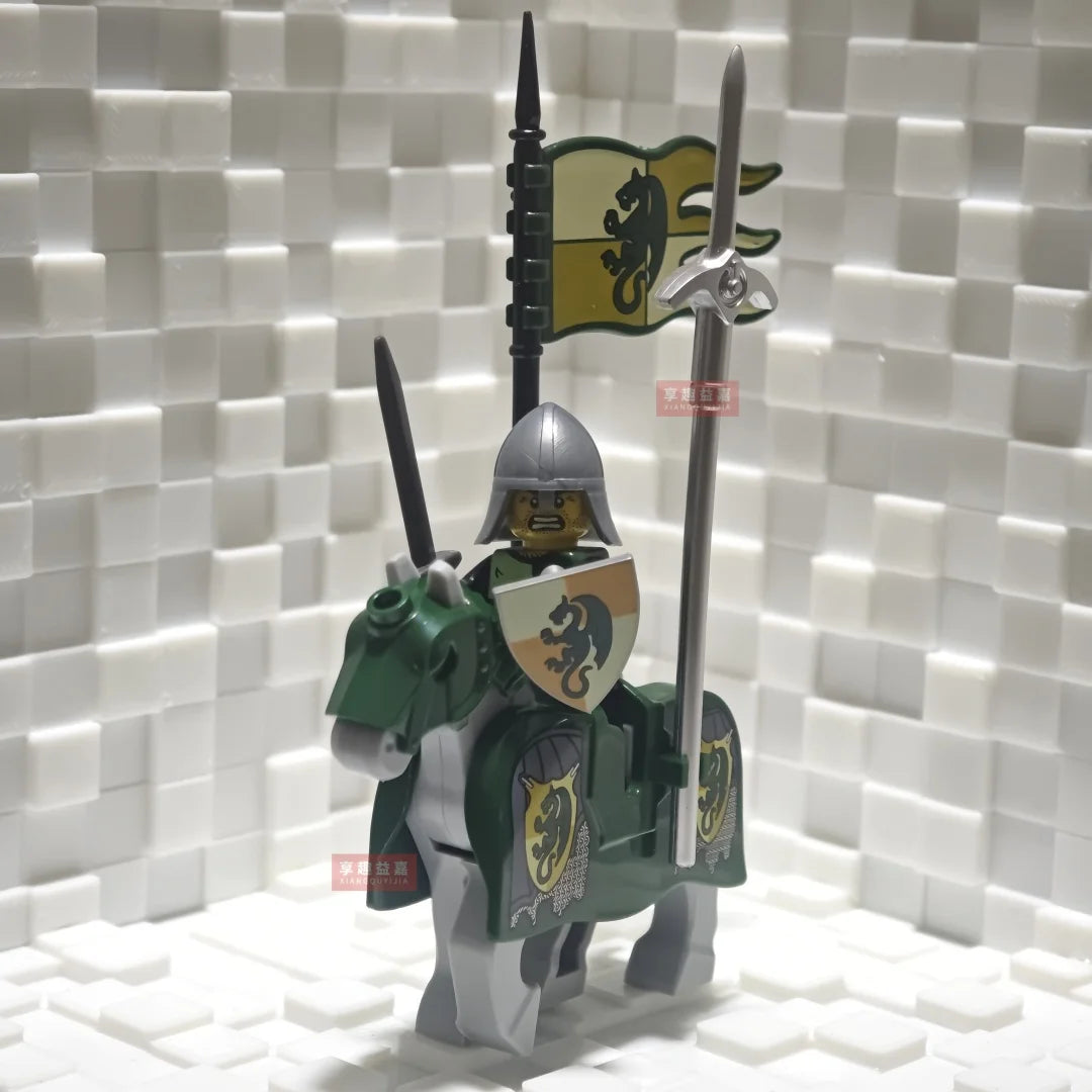 New Medieval Knights Red Lion Black Eagle Castle Soldier Green Dragon Action Figures Cavalry Building Block Military Toy Gifts