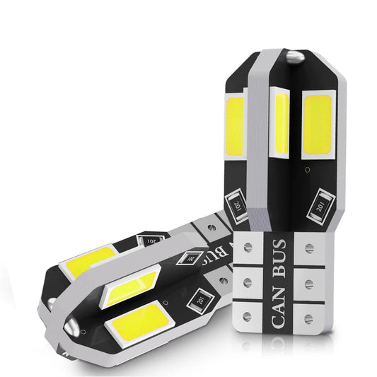 2pcs Newest T10 LED Canbus W5W 8 SMD 5730 LED Car Interior License Plate Lights Dome Reading Bulbs No Error 12V White Red Yellow