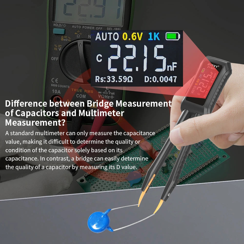 Mini pinza inteligente ZOYI MD1, comprobador LCR SMD ESR, resistencia, capacitancia, inductancia, continuidad, diodo, herramientas de medición