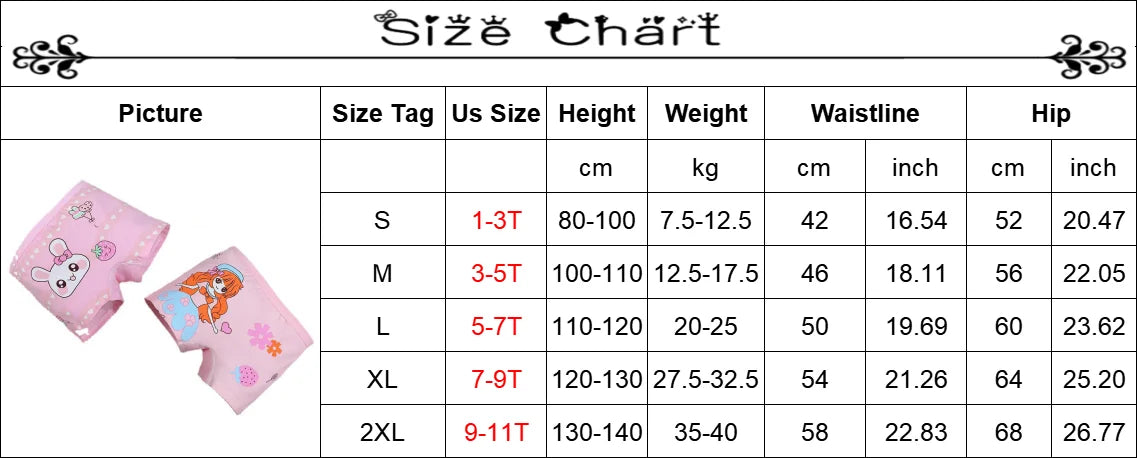 4PCS/Lot Girls Cotton Underwear Toddler Children High Waist Cartoons Boxers 1-9Years Kids Panties Teenagers Underpants