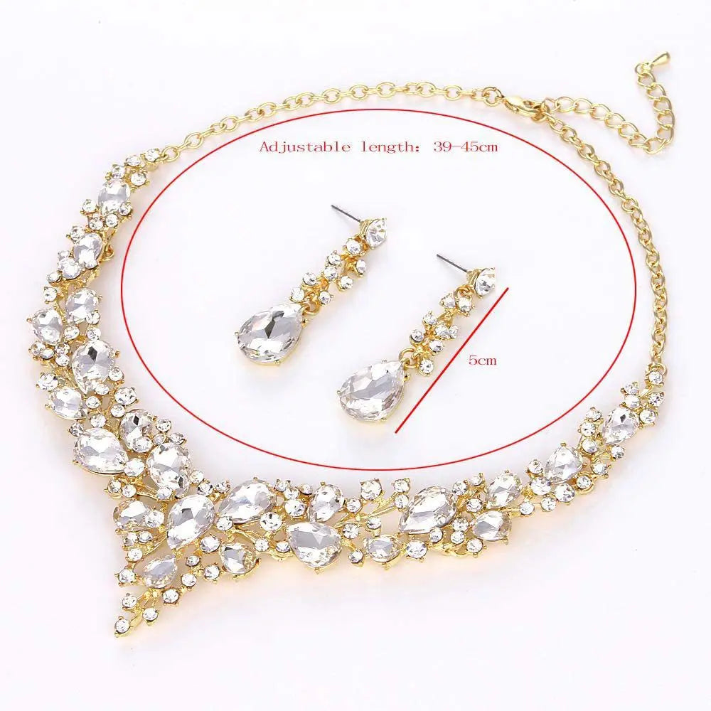 1 Juego de joyas para mujer, para fiesta, boda, novia, cristal austriaco, lágrima, racimo, collar llamativo, pendientes colgantes, regalos para ella