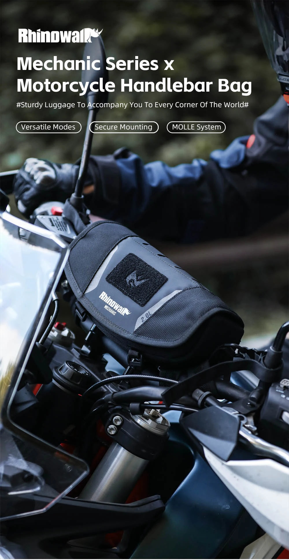 Rhinowalk Motorcycle Handlebar Bag Waterproof Universal Storage Bag Travel Motor Accessory For BMW1250ADV KTM890 CF450 Kawasaki