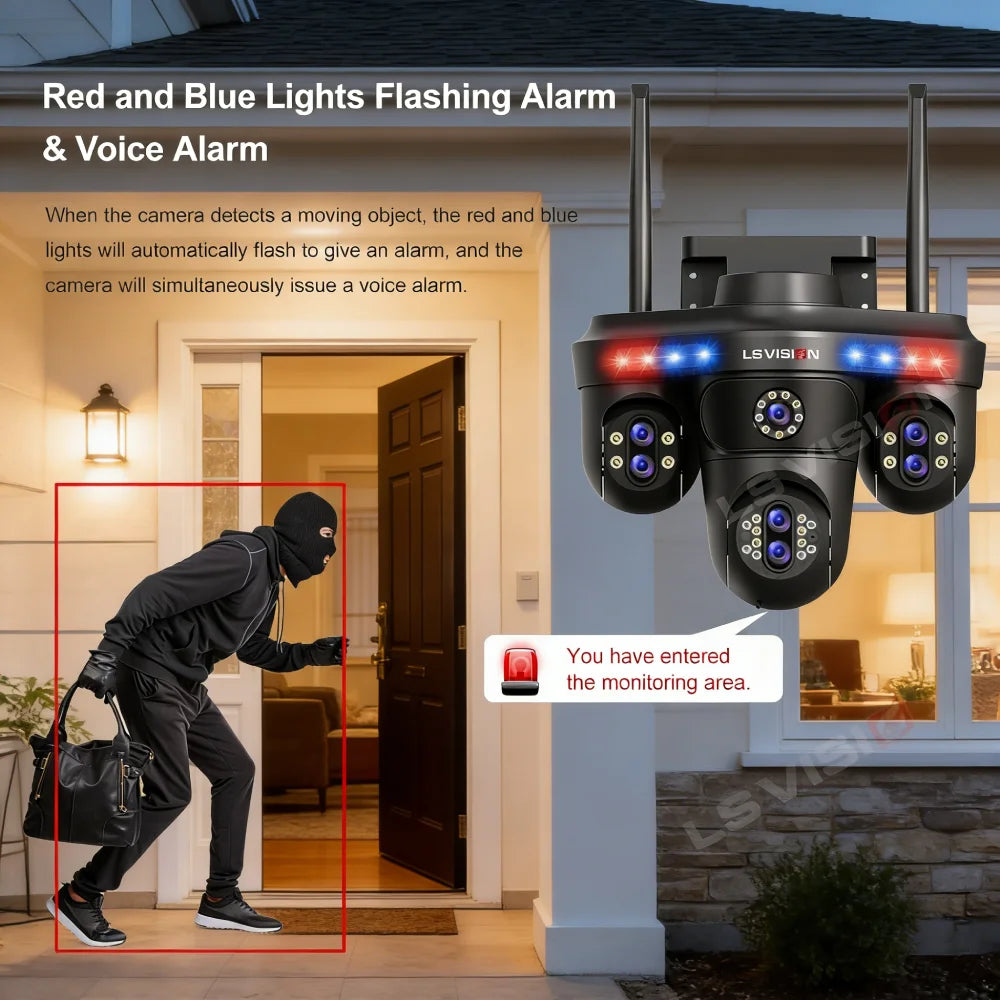 LS VISION 10X Optical Zoom 4-Screens WiFi IP Camera  35MP Outdoor Wifi Security PTZ Cam Auto Tracking Home Surveillance Cameras