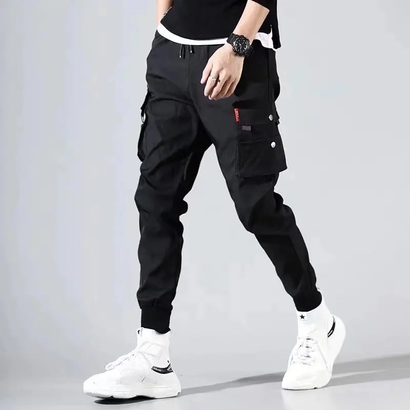 Classic Streetwear Casual Men Ribbons Harem Jogging Pants Male Slim Fit Spring Cargo Pants Multi-Pockets Women Trousers k32