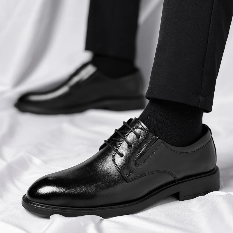 3/6/8 CM Elevator Shoes Men Dress Shoes Black Soft Leather Men Heightening Formal Shoes Casual Business Men Oxfords Suit Shoes