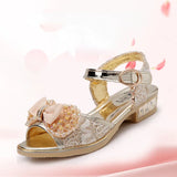 Girls Princess Shoes Summer Children High Heels Open-toe Party Wedding Toddler Sandals Non-slip Kids Casual Sequins Beach Shoes