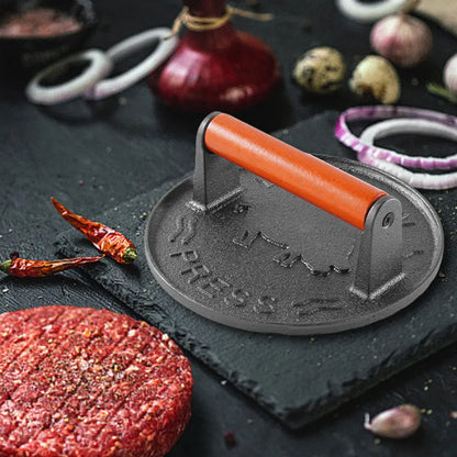 Ferro fundido Smash Burger Press, hambúrgueres pesados, carne Masher, molde circular para carnes Deli, acessório de cozinha
