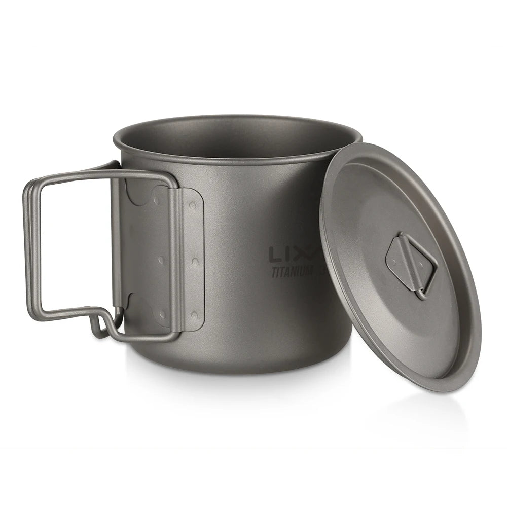 Taza de agua ultraligera de titanio Lixada con asa plegable, portátil para exteriores, camping, picnic, 300 ml/350 ml/550 ml/650 ml