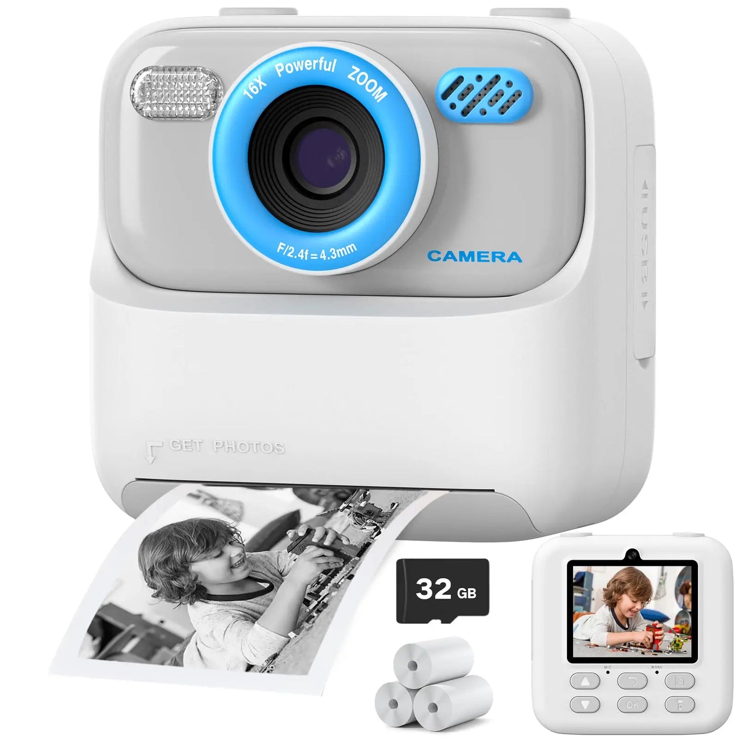 Upgrade Kids Camera Instant 1080P HD Dual Lens Selfie Digital Camera for Girls Boys Christmas Birthday Gifts Toys With 32G Print