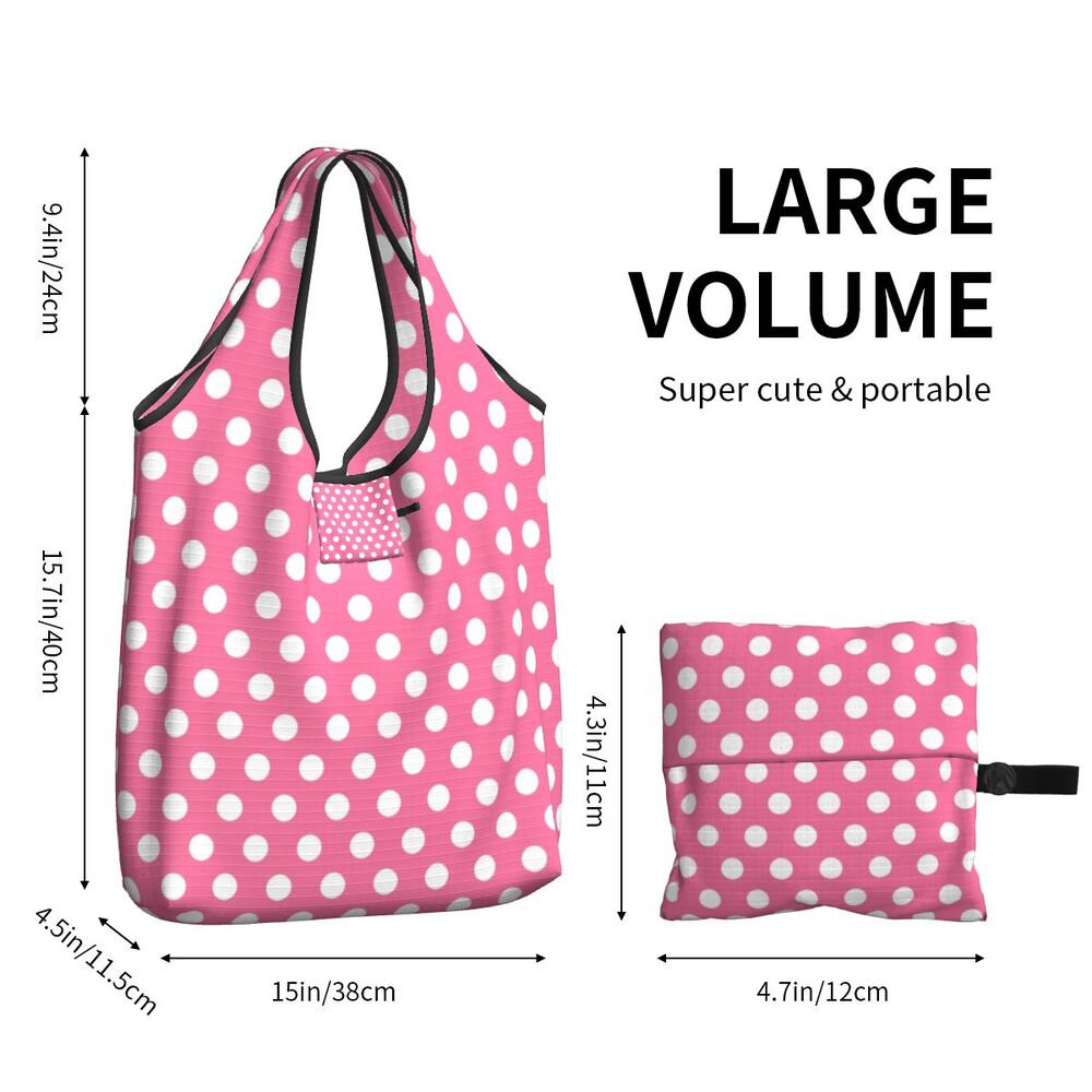 Custom Recycling Classic Black And White Polka Dot Shopping Bag Women Tote Bag Portable Grocery Shopper Bags
