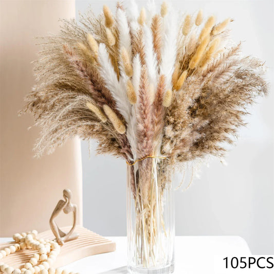 105pcs Natural Dried Flowers Pampas Floral Bouquet Boho Country Home Decoration Rabbit Tail Grass Reed Wedding Decor Arrangement