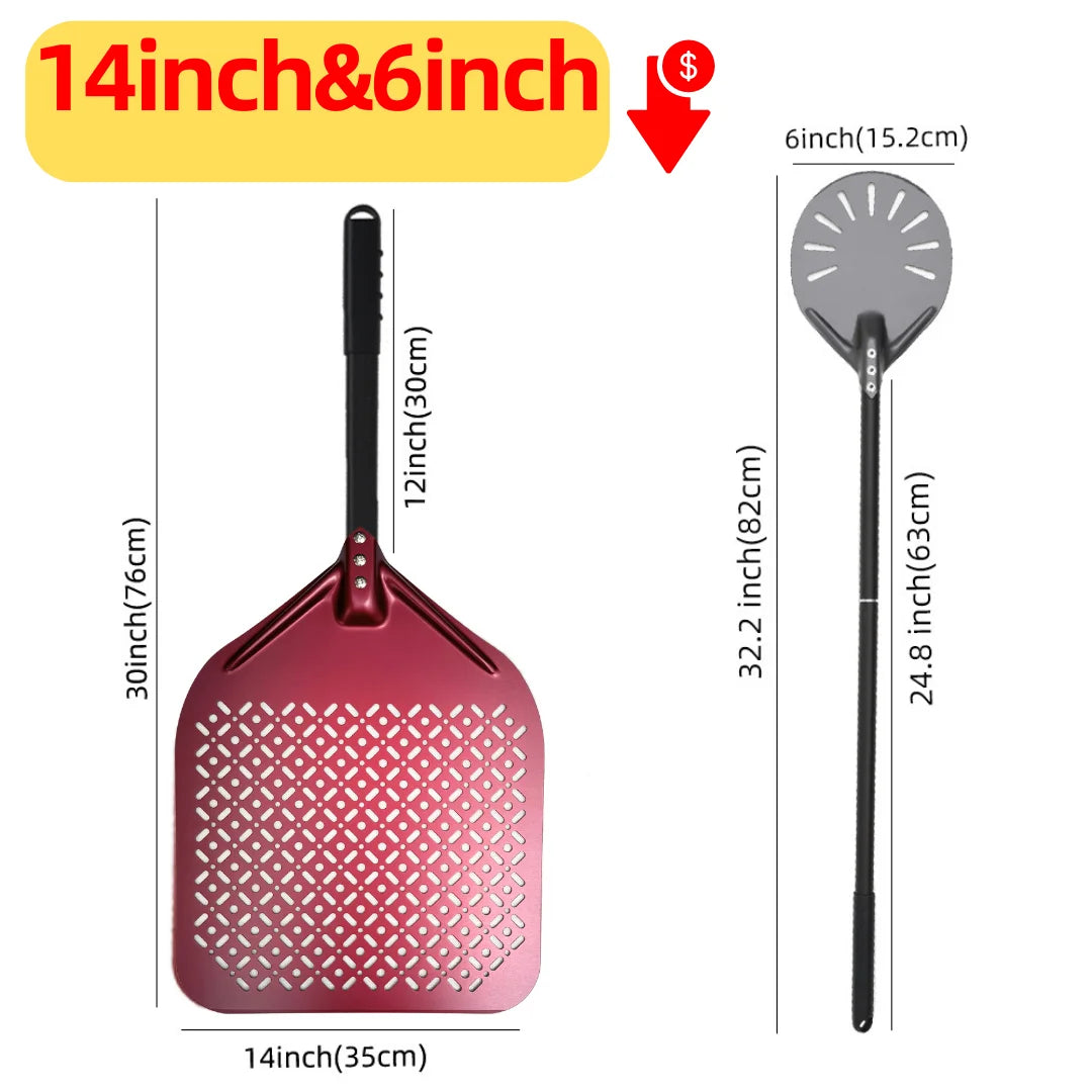 6&12 13 14  Inch Pizza Perforated Shovel Paddle Pizza Oven Turning Peel Hard  Anodized Pizza  Baking Kitchen Tool Spatula