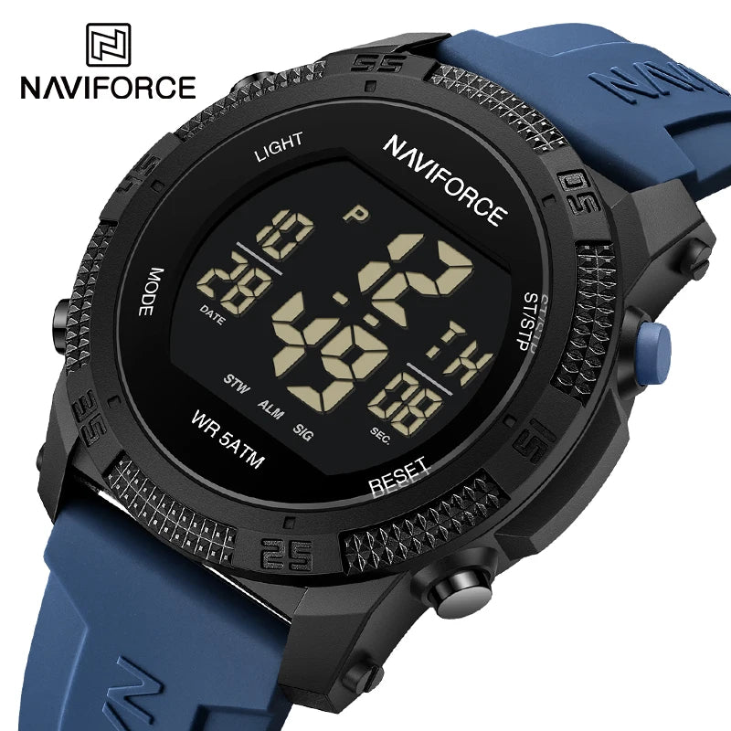 NAVIFORCE - Reloj de pulsera digital LCD para hombre, deportivo, resistente al agua hasta 50 m, con correa de silicona, informal, electrónico