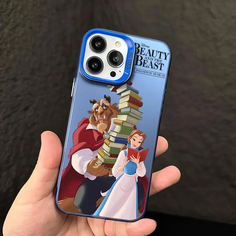 Funda plateada colorida para Apple iPhone 11, 13, 15, Pro Max, 14 Plus, 12, 16, funda de silicona a prueba de golpes, Princesa Bella Disney