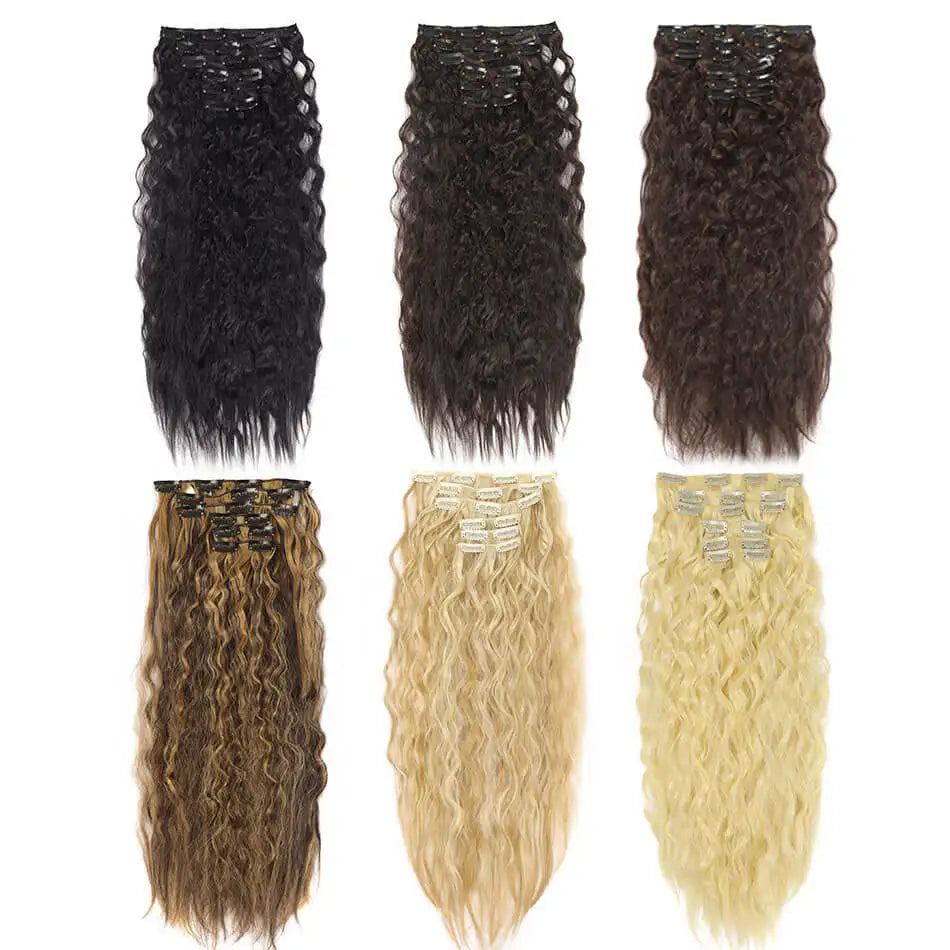 Extensões de cabelo ondulado com clipes conjunto de 6 peças - 55cm com presilhas