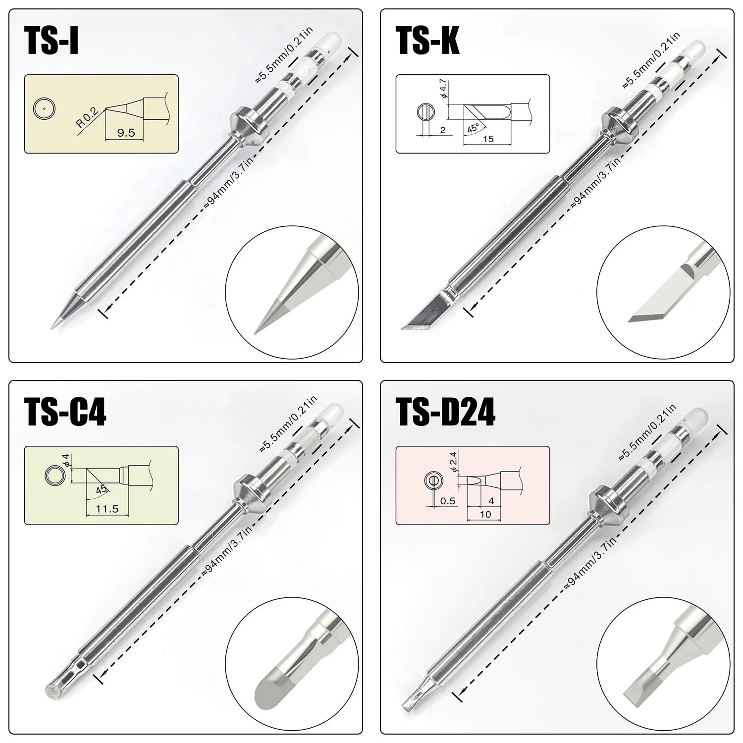 Puntas de repuesto para soldador Pine64 TS100 TS101. Varios modelos de punta para soldador eléctrico Pinecil V2, serie TS, BC2 ILS.