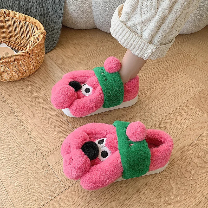 2024 New Cute Cartoon Dog Indoor Slippers For Woman Men Winter Warm Shoes Soft Plush Lovely Style Couples Home Floor Slipper